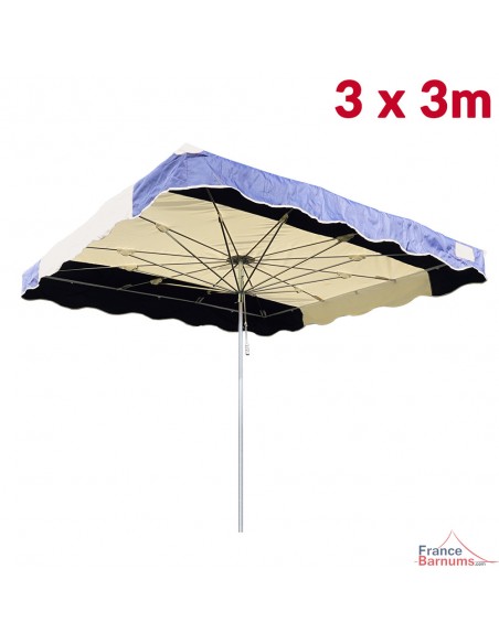Parasol de marché télescopique 3mx3m bicolore BLEU MARINE et BEIGE