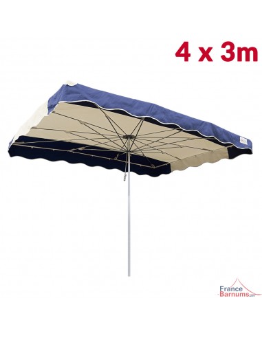 Parasol de marché télescopique 4mx3m bicolore BLEU MARINE et BEIGE