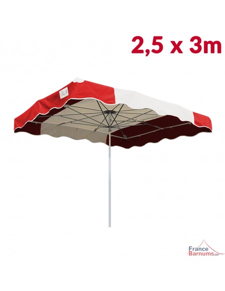 Parasol de marché télescopique 2,5mx3m bicolore ROUGE et BEIGE