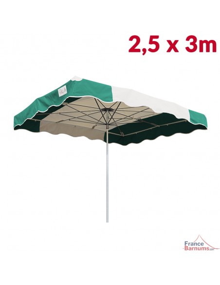 Parasol de marché télescopique 2,5mx3m bicolore VERT et BEIGE
