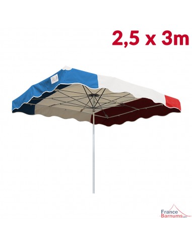 Parasol de marché télescopique 2,5mx3m tricolore BLEU BEIGE ROUGE