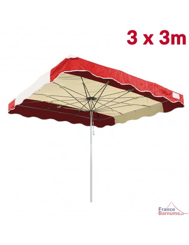 Parasol de marché télescopique 3mx3m bicolore ROUGE et BEIGE