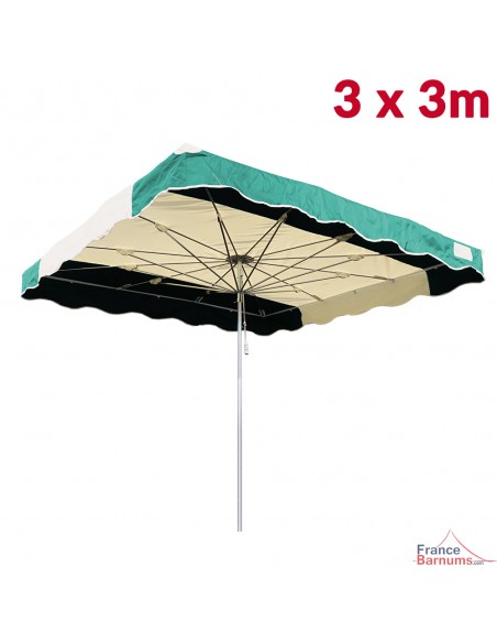 Parasol de marché télescopique 3mx3m bicolore VERT et BEIGE