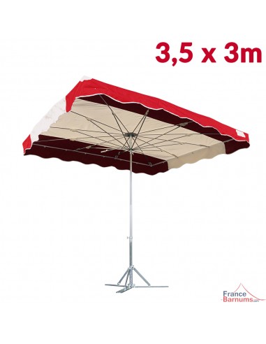 Parasol de marché télescopique 3,5mx3m bicolore ROUGE et BEIGE avec pied lourd