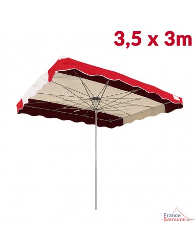 Parasol de marché télescopique 3,5mx3m bicolore ROUGE et BEIGE
