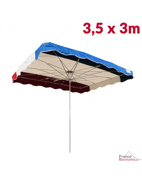 Parasol de marché télescopique 3,5mx3m tricolore BLEU BEIGE ROUGE