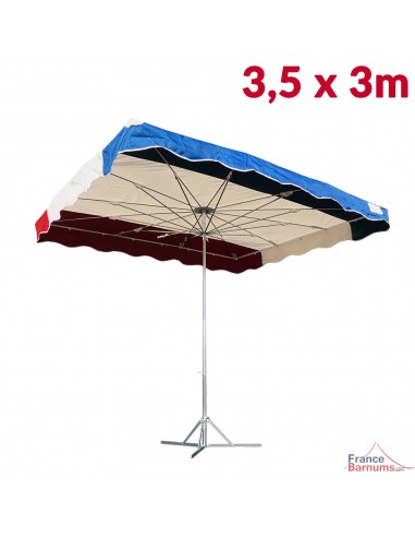 Parasol de marché télescopique 3,5mx3m tricolore BLEU BEIGE ROUGE avec pied standard