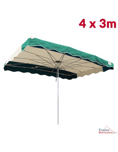 Parasol de marché télescopique 4mx3m bicolore VERT et BEIGE