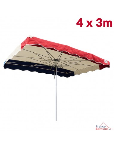 Parasol de marché télescopique 4mx3m tricolore BLEU BEIGE ROUGE