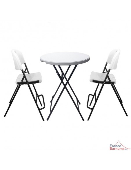Lot de 2 chaises hautes pliantes blanches pour mange-debout en polyéthylène moulé haute densité