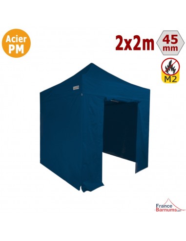 Stand pliant bleu Acier Premium 2x2m + Pack Côtés
