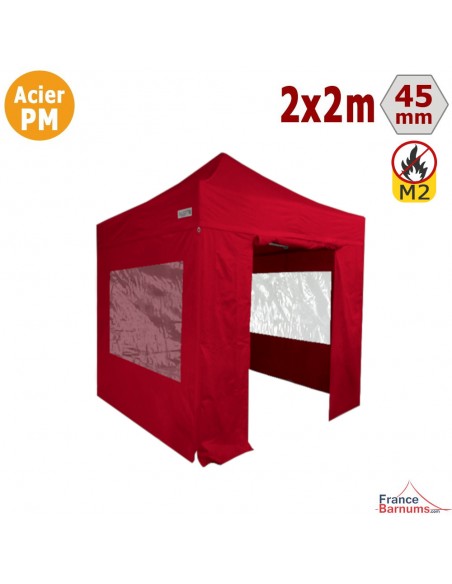 Stand acier 2x2m rouge + Pack 4 murs avec 2 fenêtres