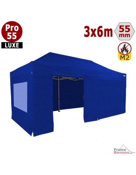 Barnum professionnel M2 de 18m² de couleur bleue avec bâches en PVC épais de 580g/m²