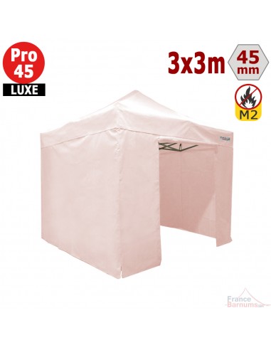 Tente pliante rose poudré aluminium qualité professionnelle 3x3m + Pack Côtés Norme M2