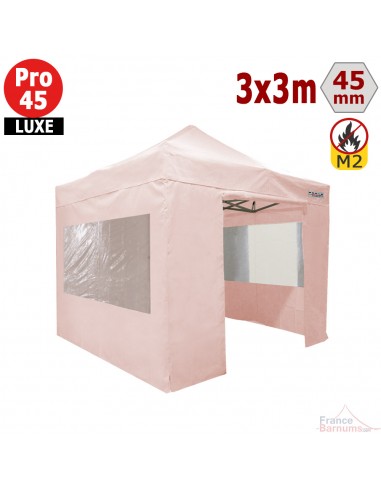 Tente pliante rose poudré pro en alu 3x3m + Pack 4 murs avec 2 fenêtres ignifugé M2