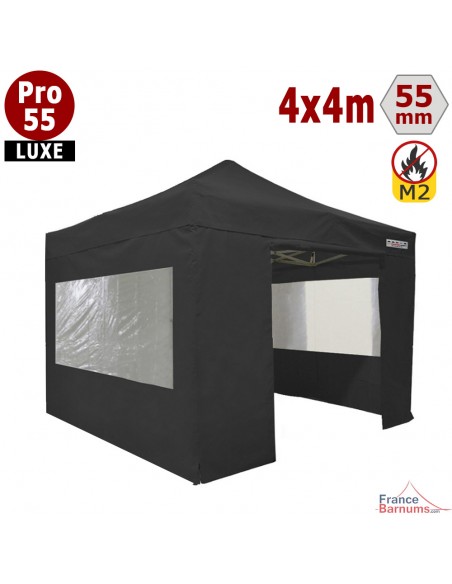 Barnum pliant 4x4m noir Pro 55 Luxe PVC 580g/m2 avec pack fenêtres