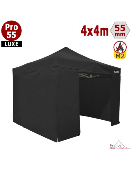 Barnum pliant 4 x 4 Pro 55 Luxe noir avec pack murs PVC 580g/m2