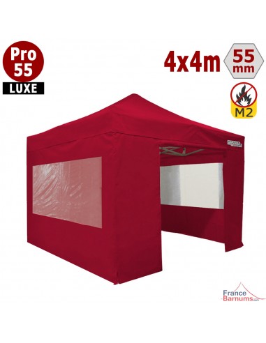 Barnum Alu Pro 55 LUXE M2 4mx4m ROUGE + Pack Fenêtres PVC 580gr/m²