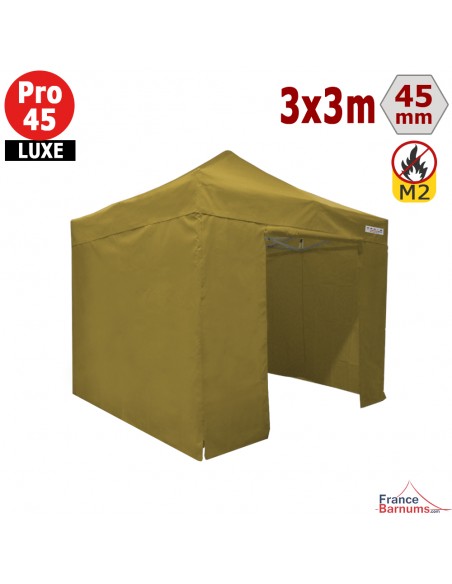 Tente pliante Alu Pro 45 LUXE M2 3mx3m VERT DORÉ + Pack Côtés 380gr/m²