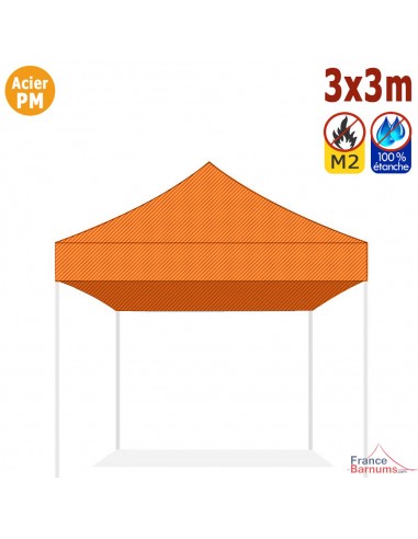 Bâche de toit ORANGE 3x3m pour barnum pliant Gamme Acier Premium