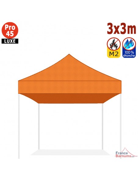 Bâche de toit ORANGE 3x3m pour barnum pliant Gamme Alu Pro 45 Luxe